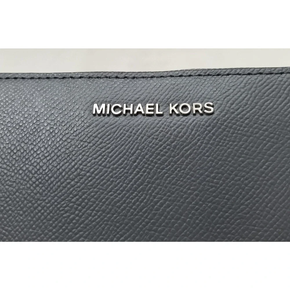 Michael Kors Gray Crossgrain Leather Zip Around Credit Card Wallet